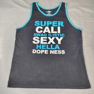 VINTAGE Mad Engine Tank Top Black Turquoise Funny Graphic Ringer